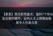 【紧急】西瓜影院盘点：猛料7个你从没注意的细节，业内人士上榜理由极其令人引发众怒