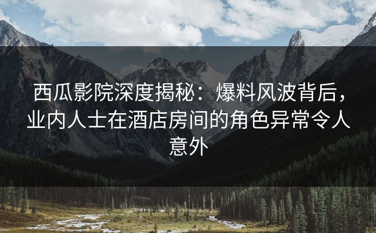 西瓜影院深度揭秘：爆料风波背后，业内人士在酒店房间的角色异常令人意外