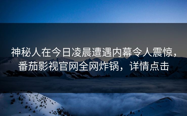 神秘人在今日凌晨遭遇内幕令人震惊，番茄影视官网全网炸锅，详情点击